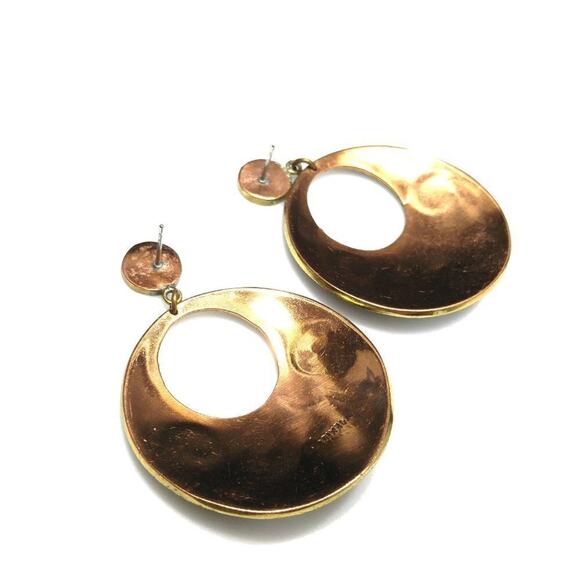 Vintage Mexico Abalone Shell Inlayed Black Enamel Post Earrings, 2 1/4 Inches - Picture 5 of 8